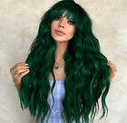 Green Wig with Bangs Blue Color Wig Wet and Wavy Long Loose Curly Wave Synthetic