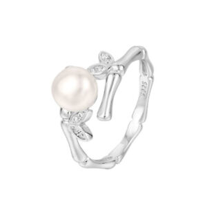 S925 Bamboo Pearl Ring Sterling Silver Seimi Mount Ring for Women Handmade J1281