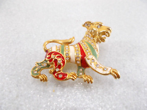 VTG Joan Rivers Gold Foo Dog Lion Multicolor Enamel Crystal Rhinestones Brooch
