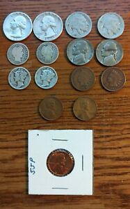 silver + 15 coin starter set quarters-dimes-nickels-pennies all us variety