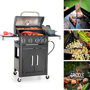 46700 BTU Camping Propane BBQ Grill 4-Burner Barbecues Party Outdoor Cooking，48