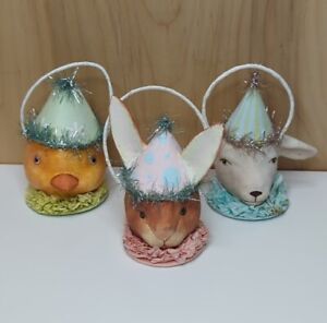 3 Bethany Lowe Easter Mini Small Chick Bunny Lamb Bucket Candy Containers Farm