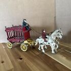 ANTIQUE KENTON CAST IRON OVERLAND CIRCUS WAGON WITH DRIVER AND ONE RIDER