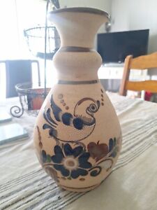 New ListingVintage Tonala Pottery Mexican Folk Art Detailed Bird & Flowers Sand Stone Vase
