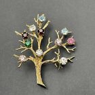 Vintage 1969 SARAH COVENTRY Tree Of Life Brooch Pin Multi Color Prong Rhinestone