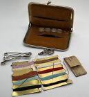 Vintage Pocket Travel Sewing Kit Gold Tone Snap Purse