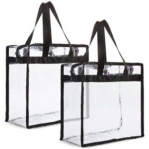 2 Pack Stadium Approved Clear Tote Bags with Handles for Beach Concert, 12x6x12