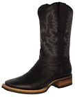 Mens Western Wear Cowboy Boots Black Solid All Leather Square Toe Botas Rancho