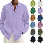Mens Long Sleeve Linen Shirt Summer Loose Fit Lightweight Button Down Shirt New