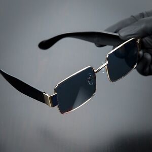 Men's Vintage Rectangle Sunglasses Gold Hip Hop Fashion Square Luxury Glasses