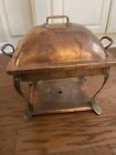 Vintage BAZAR FRANCAIS 666 Copper and Brass Chafing Stand W Cover ~16x14.5x10.5”