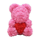 Light Pink Artificial Flowers Rose Teddy Bear with Heart in transparent box