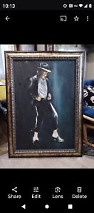 Original One-Of-A-Kind Framed  Michael Jackson Painting On Canvas 31 X 43