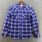 OP Ocean Pacific Pearl Snap Women’s Jr Shirt Size 7/9 Medium Blue Plaid Western