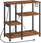 Bakers Rack with Power Outlet, Microwave Stand with 5 S-Shaped Hooks, Coffee Bar