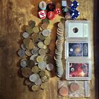 Junk Drawer Lot- Foreign Coins, Dateless Buffalo Nickels, Dice, And More