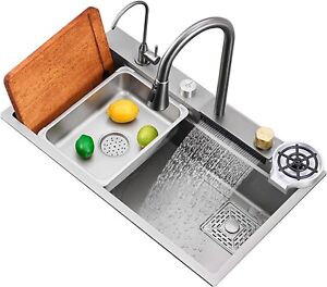 Flying Rain Stainles Steel Waterfall Kitchen Sink w PullDown Faucet Gray31.5INCH