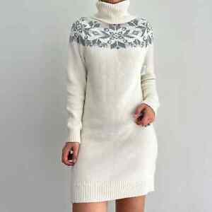 NEW Ralph Lauren Sweater Dress Womens Medium Wool Blend Knit Fair Isle Cream