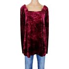 Womens 3X Top Shirt Plus Size Red Crushed Velvet Stretch Knit Long Sleeve Boho