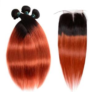 SULMY 350 Bundles With Closure Burnt Orange Straight Human Hair Dark Roots
