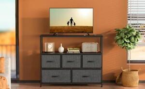 New ListingMedia Console Table Open Storage Shelf Dresser,TV Stand with 5 Drawers