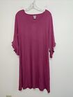 Chico's Size 2 V Neck 3/4 Ruffled Sleeve Pullover Dress Pink Rayon