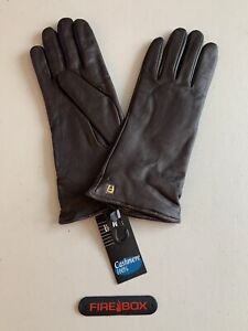 Etienne Aigner Cashmere Lined Leather Gloves - Dark Brown Women’s Medium New