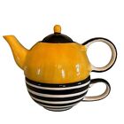International Silver Company Teapot Tea for One Yellow Black Striped Cup Set