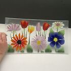 Vintage Wm. McGrath Signed Summer Garden Flowers Fused Art Glass Rectangle Tray