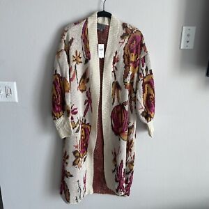 NWTS Anthropologie Brooke Floral Wool Blend Knit Long Cardigan Sweater XS $148