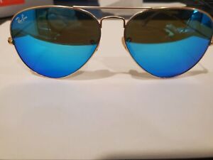 RAY BAN Aviator Gold Sunglasses Mirrored Blue RB3025 112/17 58 mm/14 New PERFECT