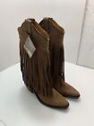 Old West Tan Womens Leather 12in Fringe Fashion Boots Size 5.5 New In Box
