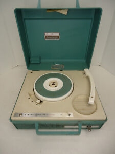 Vtg General Electric GE Partymate Portable Record Player 3 Speed Turquoise Works