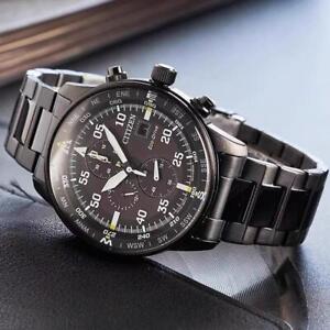Men's Aviator Chronograph Black Dial Eco-drive Watch New Free Fast Shipping