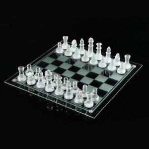 Classic Glass Chess Board Set Clear & Frosted Pieces Game Gift Boxed 10