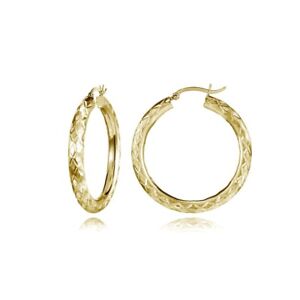 14K Gold Diamond-Cut 4mm Lightweight Small Round Hoop Earrings, 25mm