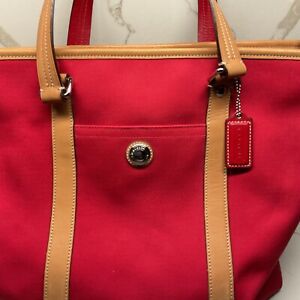Coach Red Canvas and Leather Trim Travel Tote