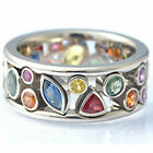 925 Sterling Silver Rainbow Garnet Amethyst Wedding Engagement Ring Size 9