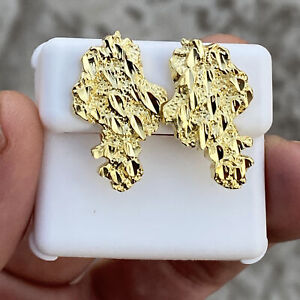 14k Gold Plated Nugget Cut Earrings 925 Sterling Silver Screw Back 25MM