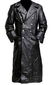 Mens German Classic Officer  WW2 Military Uniform Casual Leather Trench Coat