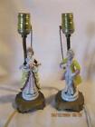 Vintage Pair Of Victorian Porcelain Couple Figurine Lamps Metal Base Pull Chain