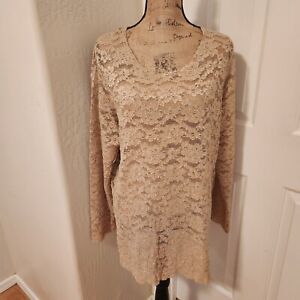 New Frontier Clothing Co Women’s 2X Beige Long Sleeve Lace Sheer Top