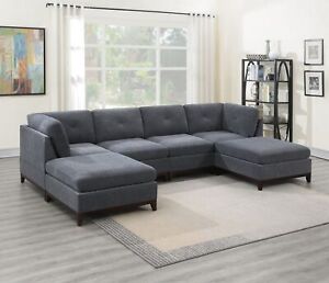 New ListingChenille Modular Sectional 6pc Set Living Room Furniture U-Sectional Couch