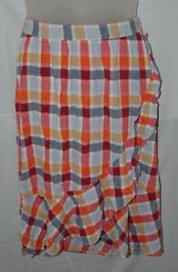 LANE BRYANT Multicolored Plaid Plus 2X 18 / 20 Elastic Waist Linen Blend Skirt