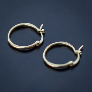 14K Yellow Gold Plated 925 Sterling Silver Solid 2pc Hoop Earrings For Men