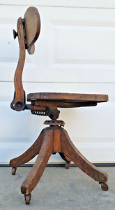 Antique Industrial Mechanical Desk Chair Office School Wood Cast Iron Adjustable