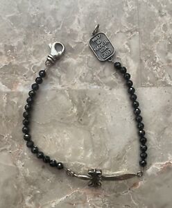 King Baby Black Onyx 925 Silver Cross Bracelet 8.25”