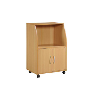 Hodedah Beech Microwave Cart with Storage Cabinet Locking Casters 33 X 22 In.