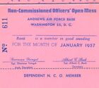 1957 Andrews Air Force Base Mess ID Card Vtg Military Cafeteria Pass Menu J *A8b