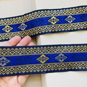 2 Yards Blue & Yellow Jacquard Ribbon Trim for Sewing/Crafts/Bridal/2